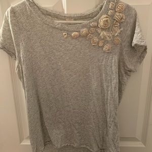 Flowered Gray Heathered Blouse